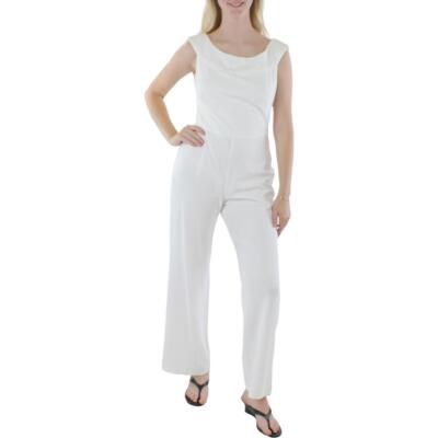 Connected Apparel Womens White Crepe Boatneck Sleeveless Jumpsuit 16 BHFO 4008