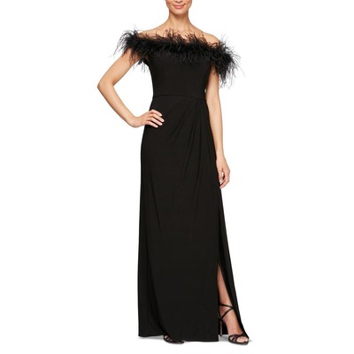

Женское черное вечернее платье с отделкой из искусственных перьев Alex Evenings  BHFO 1097, Черный