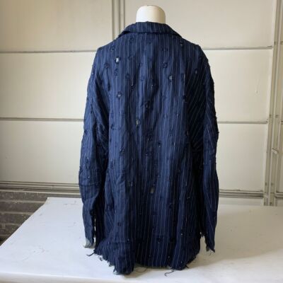 Pre-owned Acne Studios Pinstripe Distressed Oversized Suit Jacket Men's Size M/l Navy Blue
