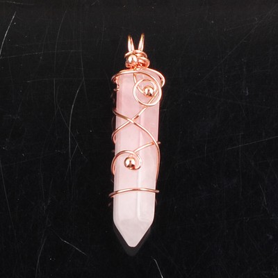 Rose Gold Wire Wrapped Gemstone Pendant Prism Pointed Reiki Jewelry Mixed 5Pcs