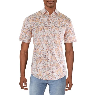 Club Room Mens Pink Printed Cotton Button-Down Shirt S BHFO 4722