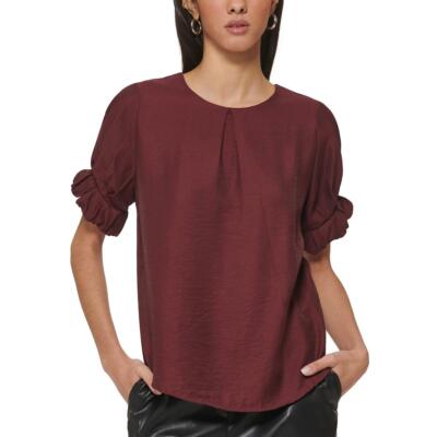Женская красная блузка с пышными рукавами в складку DKNY L BHFO 3451