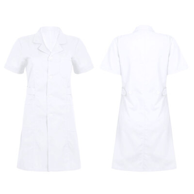 Womens Hospital Nurse Uniform Dress Short Sleeve Button Scrub Lab Coat Dress