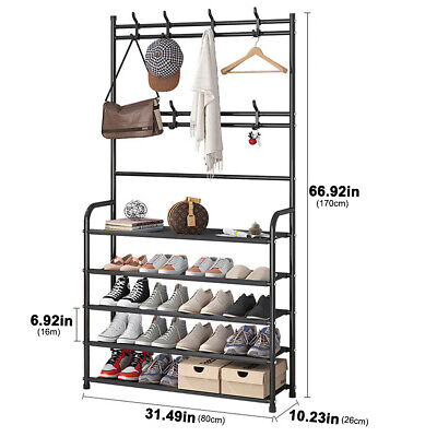 5 Tiers Hall Tree with Bench & Shoe Storage Coat Rack Shoe Bench with 8 