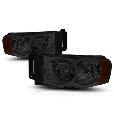 For 02-05 Dodge Ram 1500-3500 Smoked Housing Headlight Amber Corner Signal Lamps