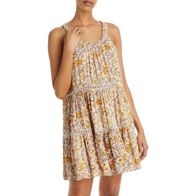 

Aqua Womens Andulsia Бежевое многоярусное дневное мини-платье с цветочным принтом  BHFO 2325, Petal
