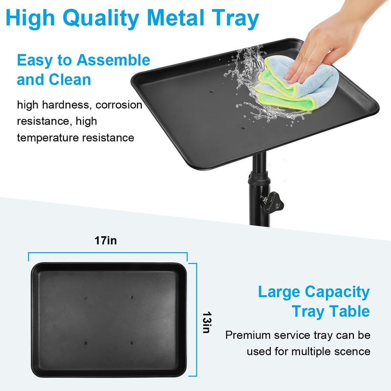 Salon Tray Cart, Rolling Salon Tray, Tattoo Tray on Wheels, Height Adjustable Al