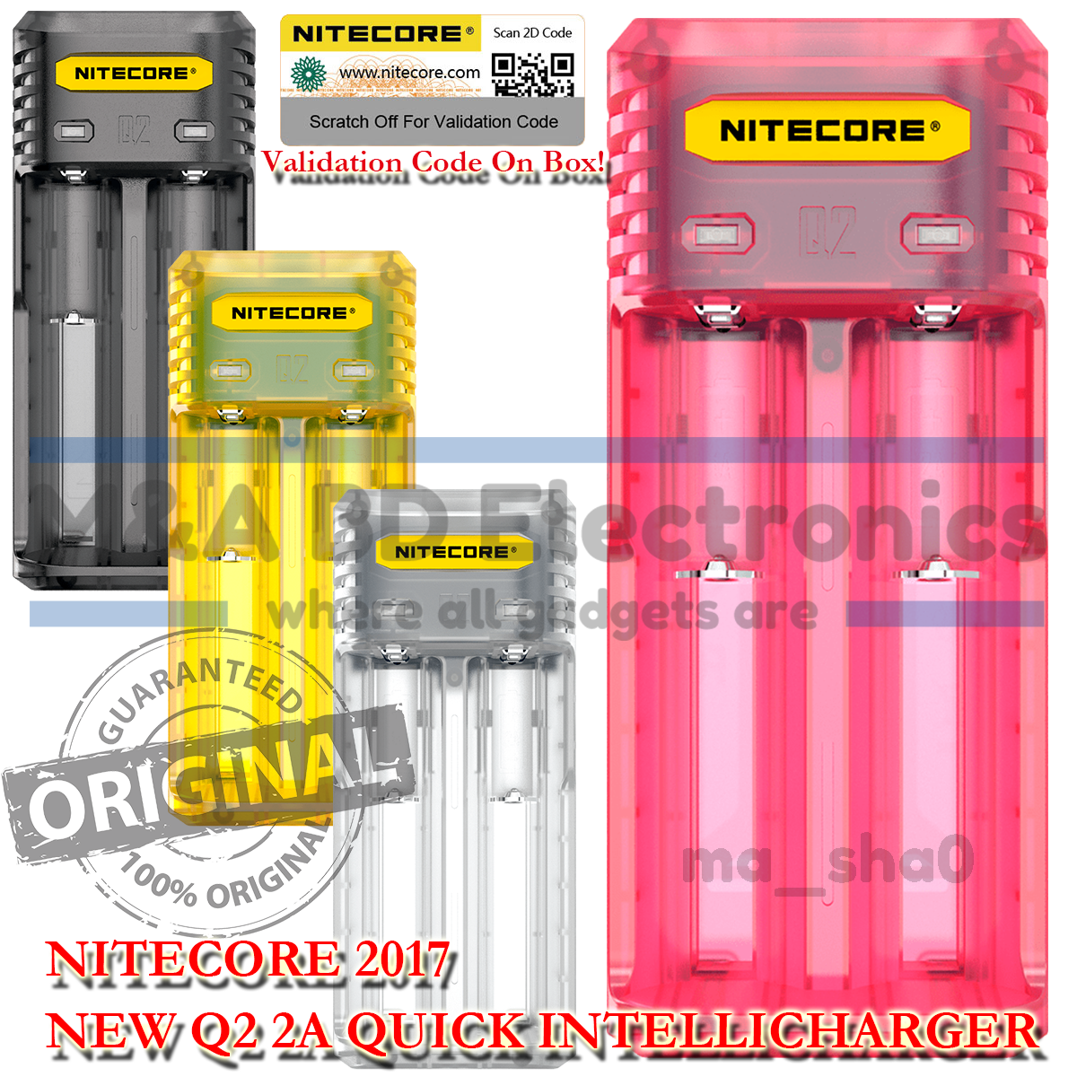 Q2 Intellicharger 18650 20700 21700 High Drain Flat Top Battery Pink Charger