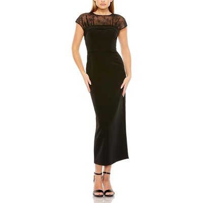 Женское черное кружевное миди-платье Mac Duggal для коктейлей и вечеринок 6 BHFO 3647