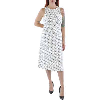 Женское дневное миди-платье из телячьей кожи в белый горошек Lauren Ralph Lauren 14 BHFO 4071