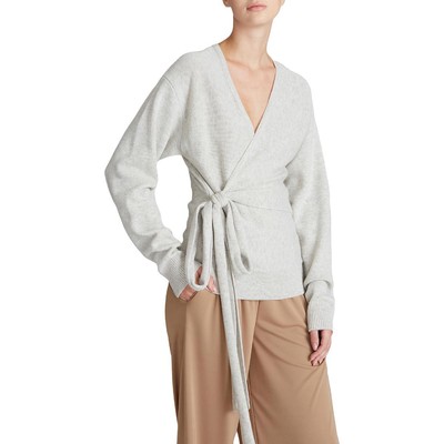 

Женский серый пуловер с запахом Halston из смесовой шерсти Surplice, свитер  BHFO 0190, Light heather grey