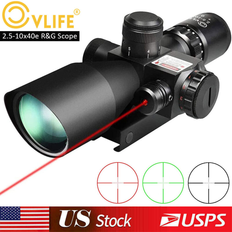2.5-10x40e Rifle Scope Mil-dot Red Green Dual illuminated With Red Laser & Mount