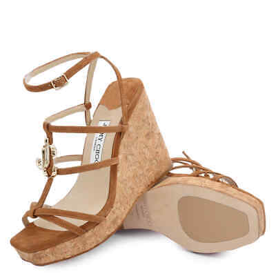 Pre-owned Jimmy Choo Ladies Cuoio Suede Jc Emblem 110 Wedges In Check Description