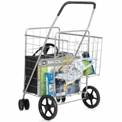 Ironmax Utility Shopping Cart Foldable Jumbo Basket Outdoor Grocery Laundry
