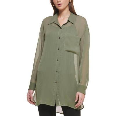 Женская зеленая прозрачная шифоновая рубашка на пуговицах DKNY M BHFO 3560