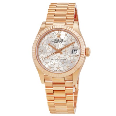 Pre-owned Rolex Datejust 31 Silver Floral-motif Diamond Dial Automatic Ladies 18kt Everose