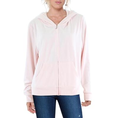 

Juicy Couture Женская розовая велюровая удобная куртка с капюшоном на молнии с логотипом  BHFO 1060, Розовый