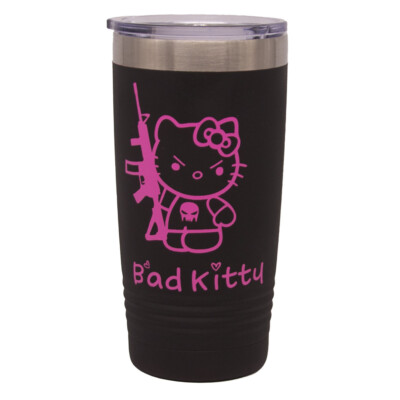 20 OZ.  INSULATED TUMBLER - CERAKOTE ARMOR BLACK/PRISON PINK - REAL BAD KITTY