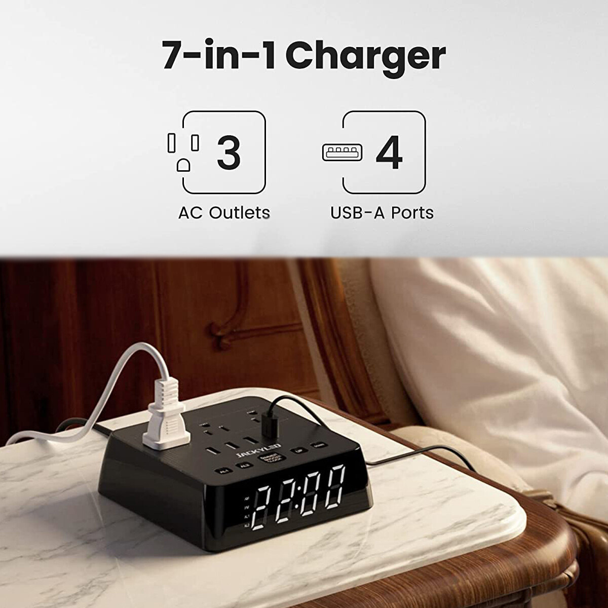JACKYLED Surge Protector  Power Strip with 4 USB Chargers 3 
