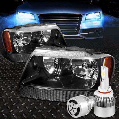 ЧЕРНАЯ ФАРА С ЯНТАРНЫМ УГЛОМ НАКЛОНА + БЕЛЫЙ СВЕТОДИОД 9006 HID с ВЕНТИЛЯТОРОМ ДЛЯ 99-04 GRAND CHEROKEE