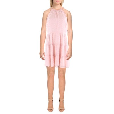 Женское розовое мини-платье Trixxi на бретельках в горошек с многоуровневым узором для юниорок M BHFO 0873