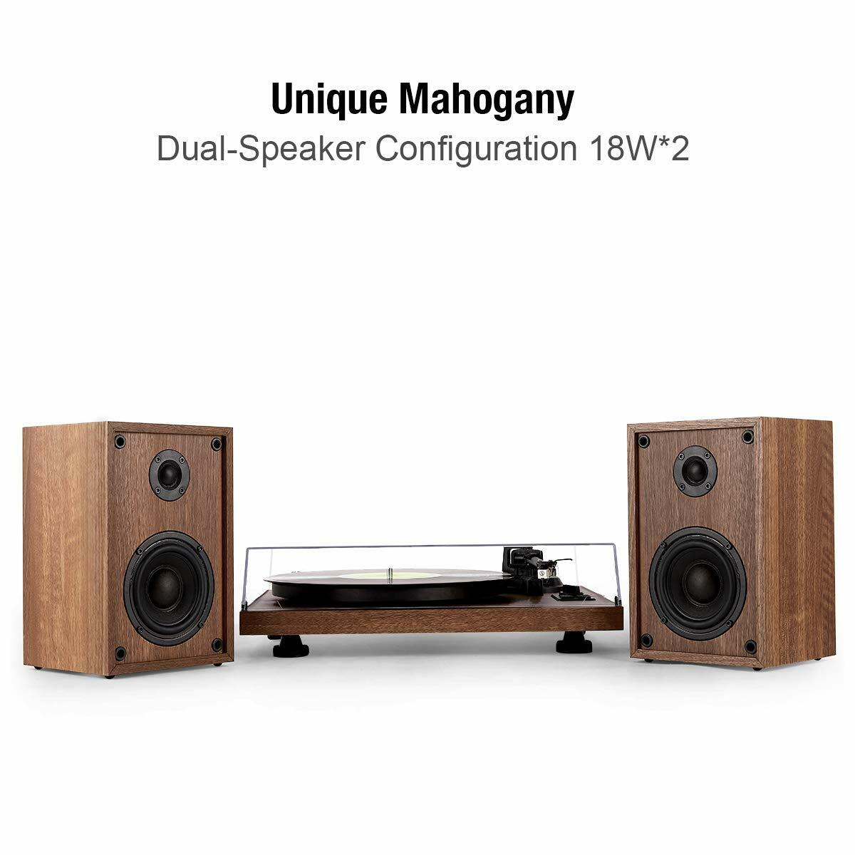 1byone Bluetooth Turntable Hi-Fi System with 36 Watt Bookshelf Speakers, Vinyl