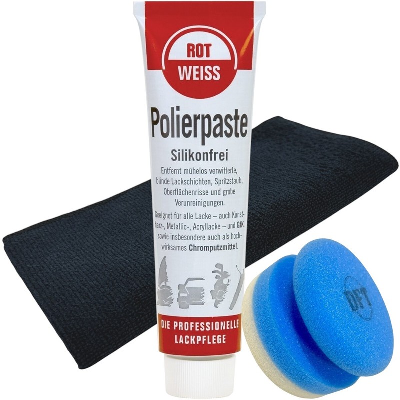 Rotweiss Polierpaste 100 Ml + Lackpuck & Microfasertuch