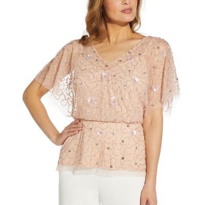 

Adrianna Papell Женская офисная блузка с украшением и v-образным вырезом BHFO 1386, Blush