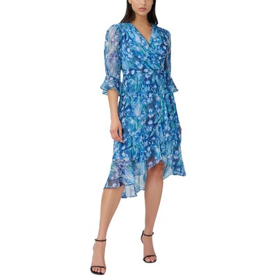 Женское синее шифоновое платье для коктейлей и вечеринок Adrianna Papell 8 BHFO 4327