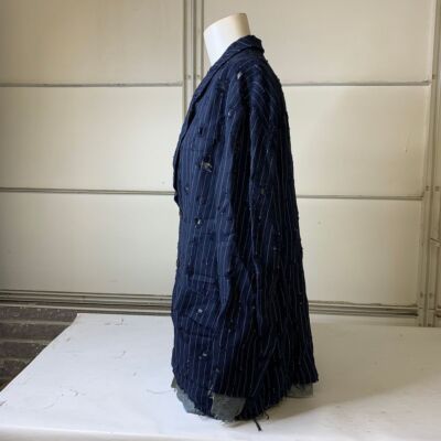 Pre-owned Acne Studios Pinstripe Distressed Oversized Suit Jacket Men's Size M/l Navy Blue