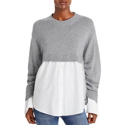 

Женская рубашка-туника Cinq a Sept, смешанная техника с вырезом «лодочка» и манжетами на рукавах BHFO 7648, Medium heather grey/white