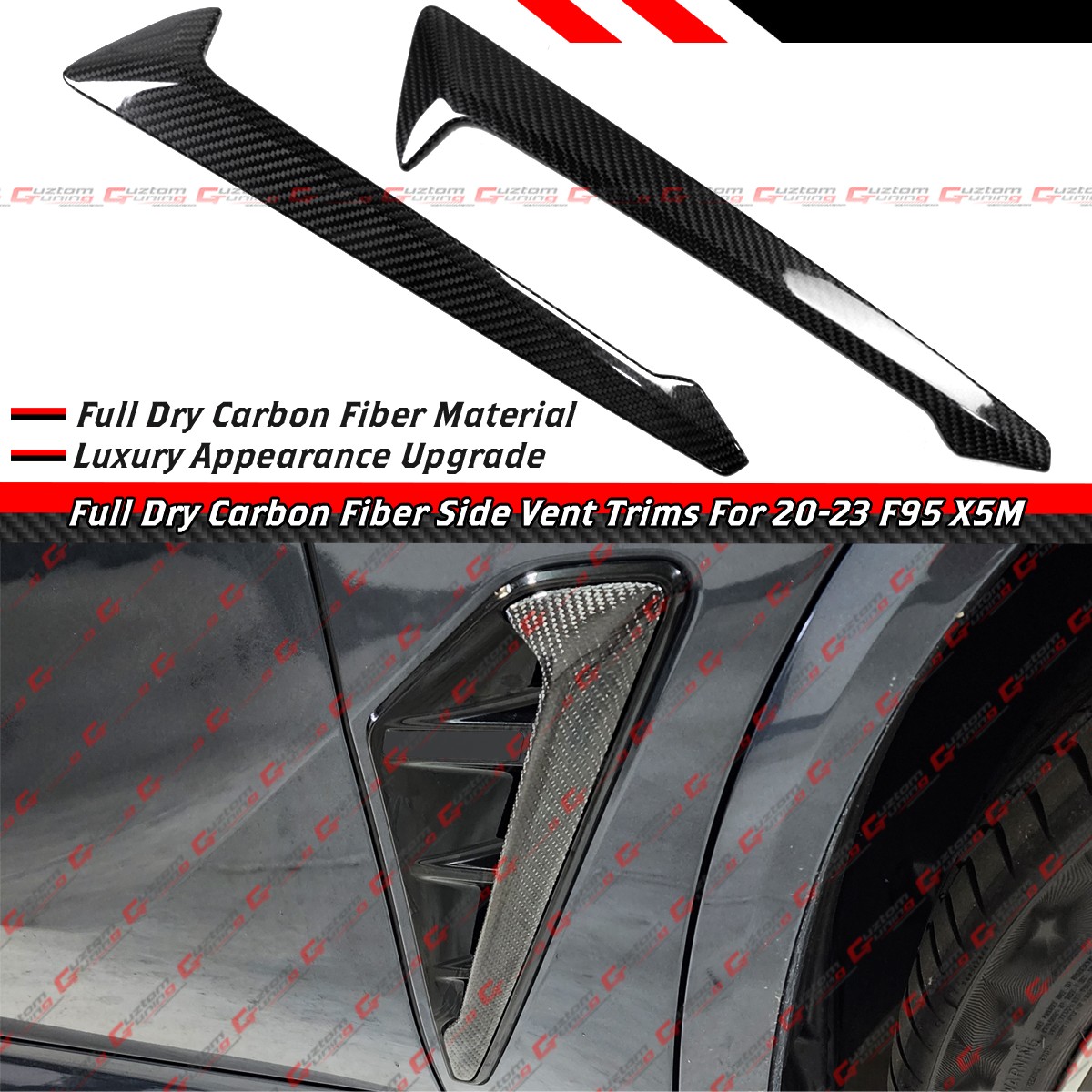 For 20-2023 BMW F95 X5M Full Carbon Fiber Side Fender Vent Trim Overlay Garnish
