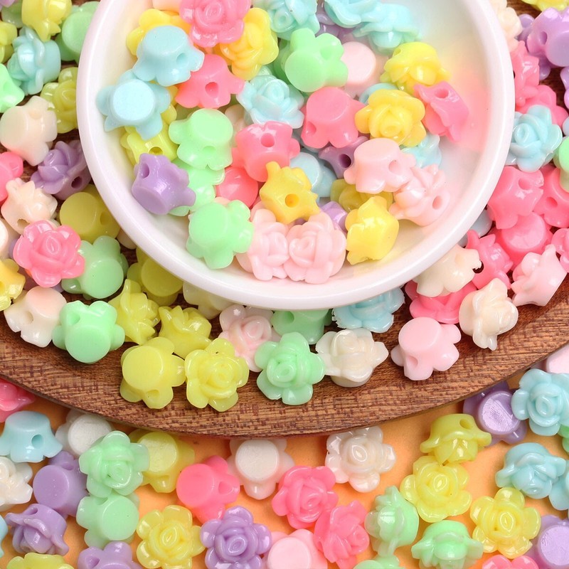 Fashion Multicolor DIY 50Pcs Beads Candy Color Rose Flower Beads