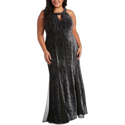 

NW Nightway Womens Black Velvet Maxi Evening Dress Plus  BHFO 8012, Black/silver