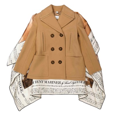 Pre-owned Burberry Brown Mariner Print Blanket Detail Technical Wool Pea Coat