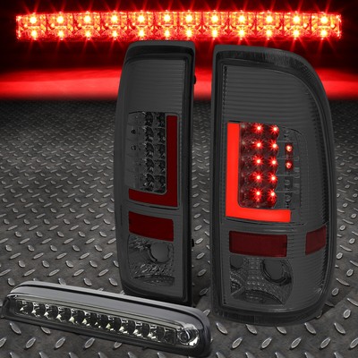 ДЛЯ 99-07 FORD SUPER DUTY КРАСНЫЕ 3D СВЕТОДИОДНЫЕ ЗАДНИЕ ФОНАРИ L-ОБРАЗНОЙ ФОРМЫ + ТРЕТИЙ СТОП-СИГНАЛ (ТОНИРОВАННЫЙ)