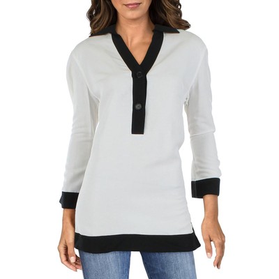 

Женская черно-белая льняная рубашка на пуговицах Anne Klein Топ Henley  BHFO 8945, Black/white