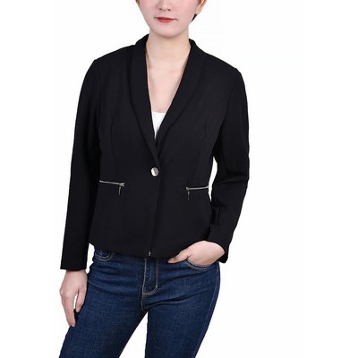 Женский черный блейзер из крепа на одной пуговице Petites PXL BHFO 0259 из коллекции NY Collection