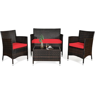 Topbuy 4-Piece Patio Rattan Wicker Conversation Furniture Set Sofa Chair Table