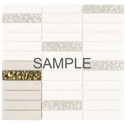 Cream Beige Marble Stone Mosaic Tile Golden Glass Stacked Kitchen Backsplash