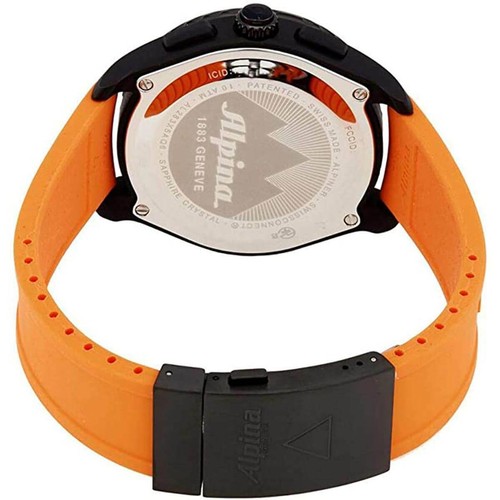 Pre-owned Alpina Men's Alpinerx Smart Watch Quartz Alarm Orange Rubber Strap Al-283lbo5aq6 In Black