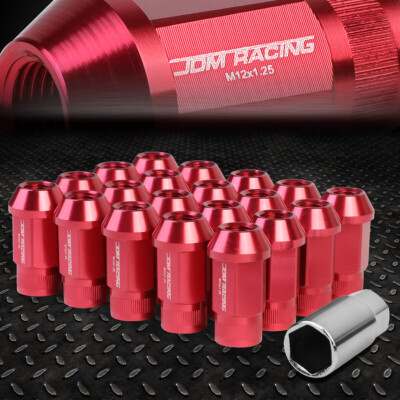 [20шт] Набор гаек с алюминиевыми колесными наконечниками M12x1.25 с открытым концом + Удлинительный адаптер красного цвета