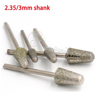 2.35/3mm Shank Diamond Grinding Bullet Rotary Bit Jade Brazed Burrs Polish Tool