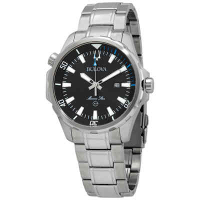 Bulova Marine Star Black Dial Mens Watch - 96B382