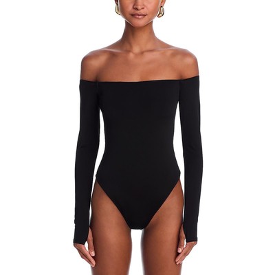 Alice and Olivia Womens Black Off The Shoulder One Piece Bodysuit S BHFO 3547