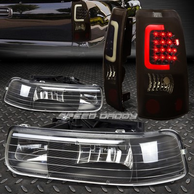 ЧЕРНАЯ ХРУСТАЛЬНАЯ ФАРА + УГЛОВОЙ + КОПЧЕНЫЙ 3D СВЕТОДИОДНЫЙ ЗАДНИЙ ФОНАРЬ ДЛЯ 99-02 SILVERADO