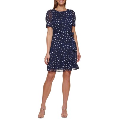

Женское вечернее мини-платье DKNY в горошек с пышной юбкой BHFO 2928, Navy multi