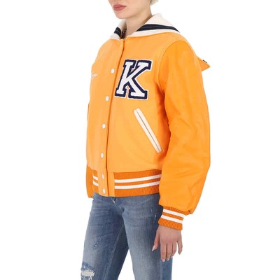 Pre-owned Kenzo Ladies Apricot Varsity Wool And Leather Jacket, Size Small In Orange