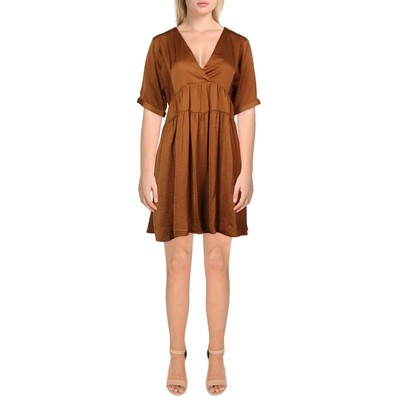 Черная Лента_ Женское коричневое повседневное мини-платье с двойным V-образным вырезом M BHFO 0003