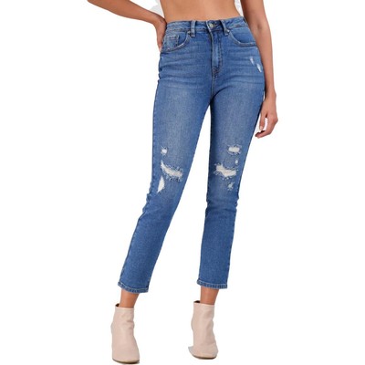 

Джинсы прямого кроя Just Black Womens Blue High Rise Destroyed Denim  BHFO 3433, Medium denim